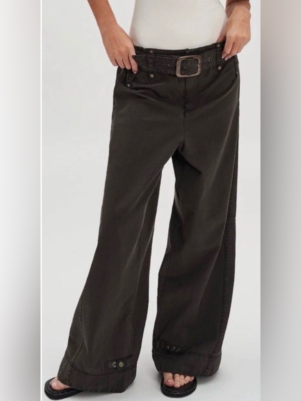 We The Free by Free People Sloane Belted Pants- Washed Black/ Size Medium